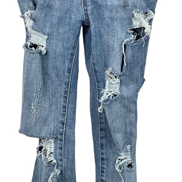 Free People SZ 25 Milo Denim Jean Overalls Distressed Pockets Side Zip Womens - Picture 3 of 12
